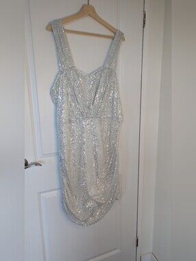 Glamaker Silver Sequin Ruched Bodycon Party Mini Dress | 4XL